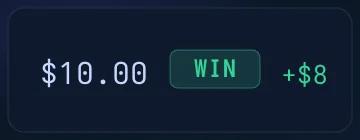 A $10.00 stake, a green WIN badge and a profit of $8